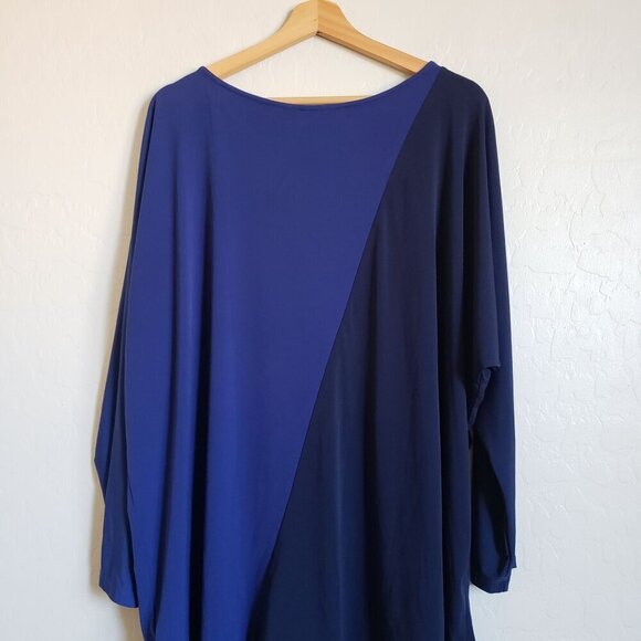 Susan Graver Liquid Knit Asymmetric Hem Tunic Top Two Tone Blue Size Women's 2X - Picture 8 of 9